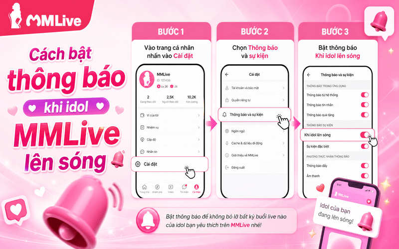 Cách bật thông báo khi idol MMLive lên sóng